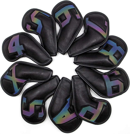 Montale Golf Iron Covers 10Pcs, Golf Iron Head Covers Leather Golf Iron Covers Set Colorful Golf Iron Headcovers,Golf Club Head Covers for Iron Customize & Non-Customiz