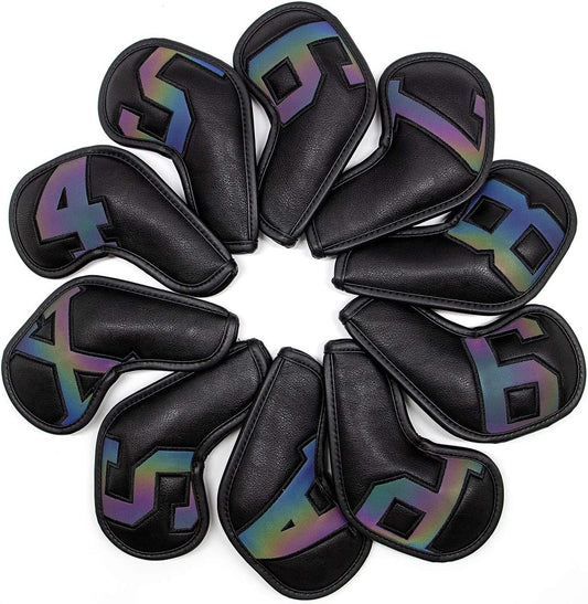 Montale Golf Iron Covers 10Pcs, Golf Iron Head Covers Leather Golf Iron Covers Set Colorful Golf Iron Headcovers,Golf Club Head Covers for Iron Customize & Non-Customiz