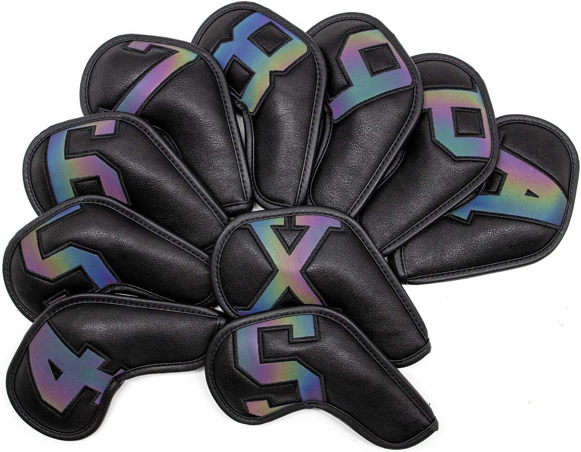 Montale Golf Iron Covers 10Pcs, Golf Iron Head Covers Leather Golf Iron Covers Set Colorful Golf Iron Headcovers,Golf Club Head Covers for Iron Customize & Non-Customiz