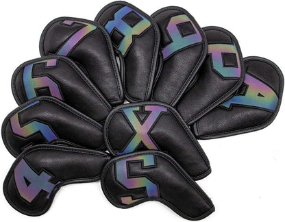 Montale Golf Iron Covers 10Pcs, Golf Iron Head Covers Leather Golf Iron Covers Set Colorful Golf Iron Headcovers,Golf Club Head Covers for Iron Customize & Non-Customiz