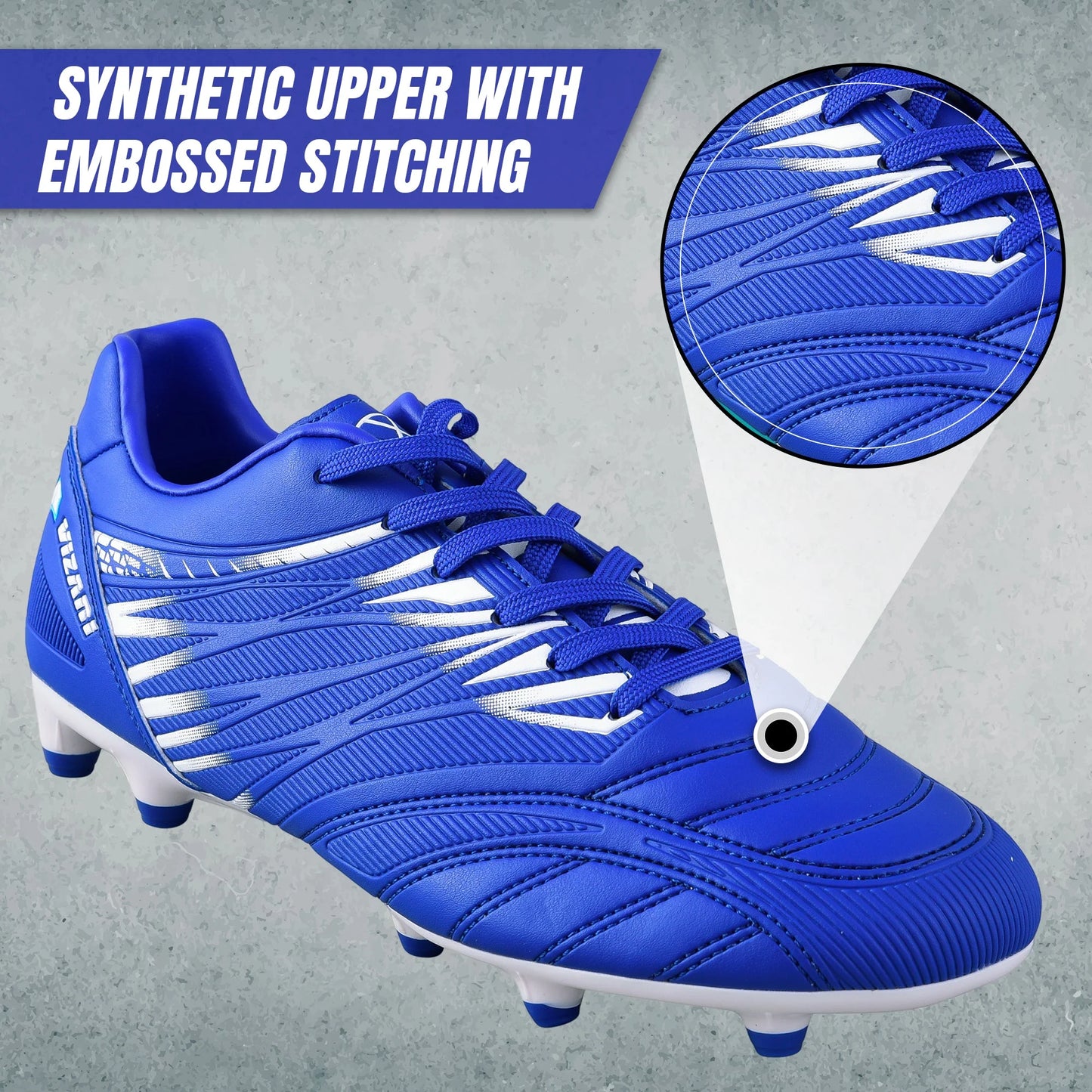 Valencia FG Soccer Cleats for Men and Women | Wide Fit Football Shoes with TPU Studs - ROYAL/WHITE, 6.5